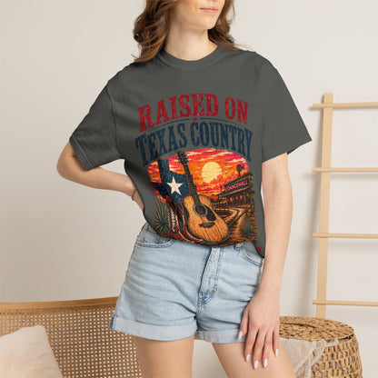 Raised on Texas Country T-Shirt — Gonzales TX Vintage Guitar Sunset Tee