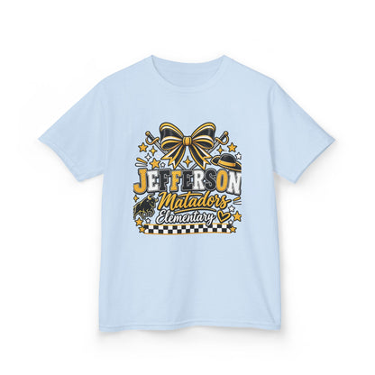 Jefferson Matadors Elementary Kids T-Shirt — School Spirit Bow & Mascot Tee