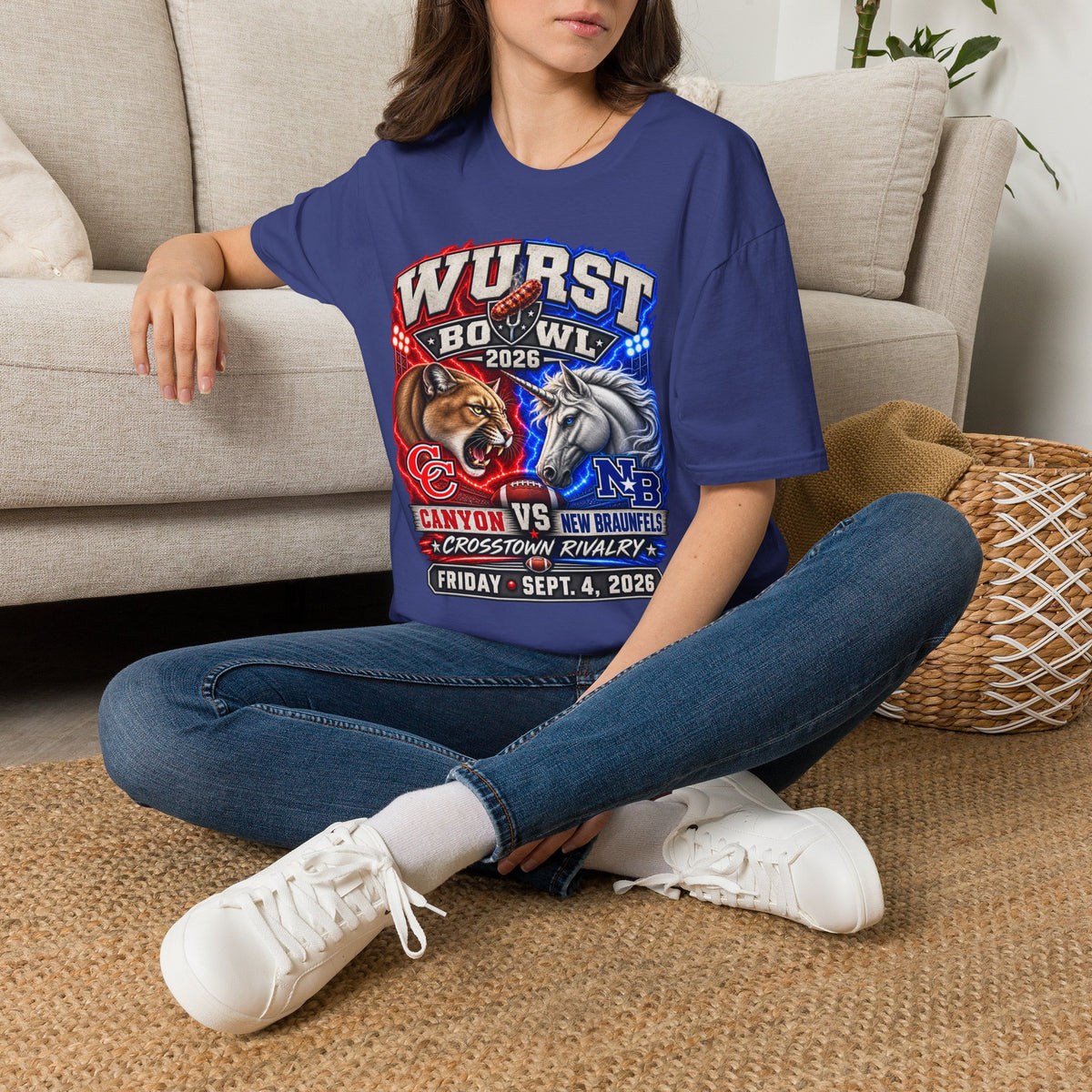 Wurst Bowl 2026 T‑Shirt — Rivalry Game Day Tee (Sausage vs. Unicorn)