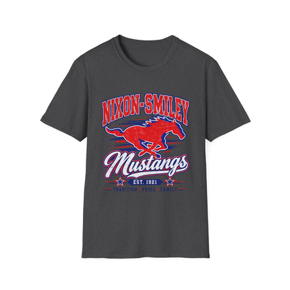 Nixon-Smiley Mustangs Tee — Retro School Mascot T-Shirt