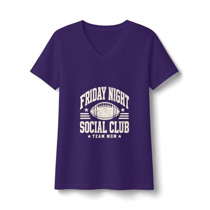 Friday Night Social Club V-Neck Tee — Team Mom Football T-Shirt