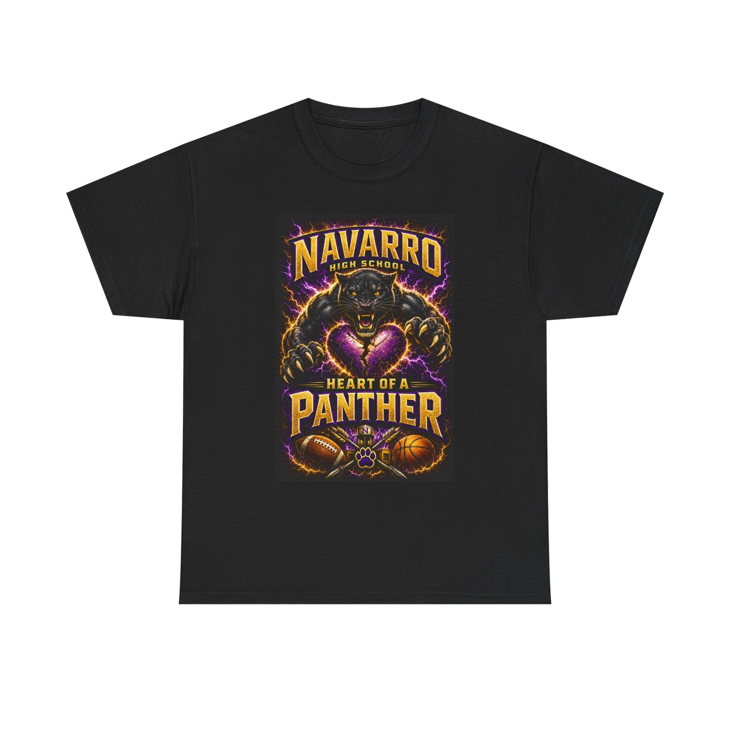 Panther Football Tee — "Navarro Heart of a Panther" High School Mascot Shirt