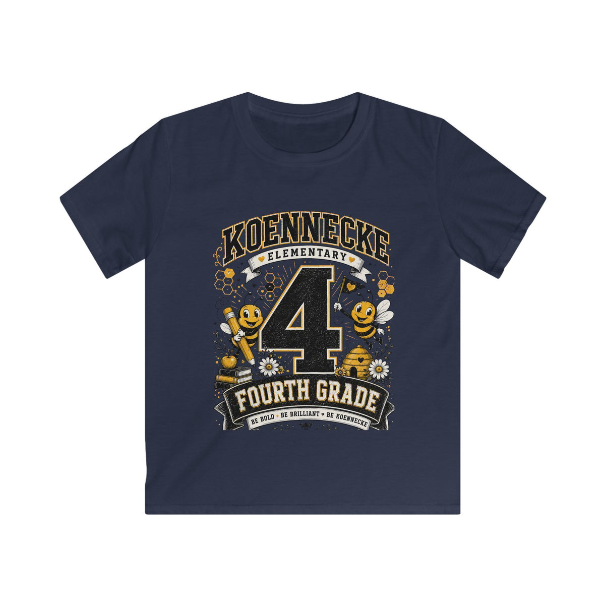 Koennecke Elementary Fourth Grade Kids T‑Shirt — '4 Fourth Grade' Bee School Tee