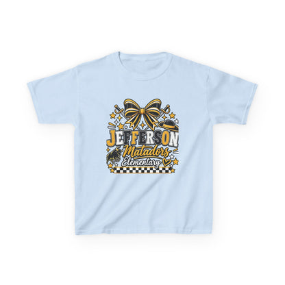 Jefferson Matadors Elementary Kids T-Shirt — School Spirit Bow & Mascot Tee