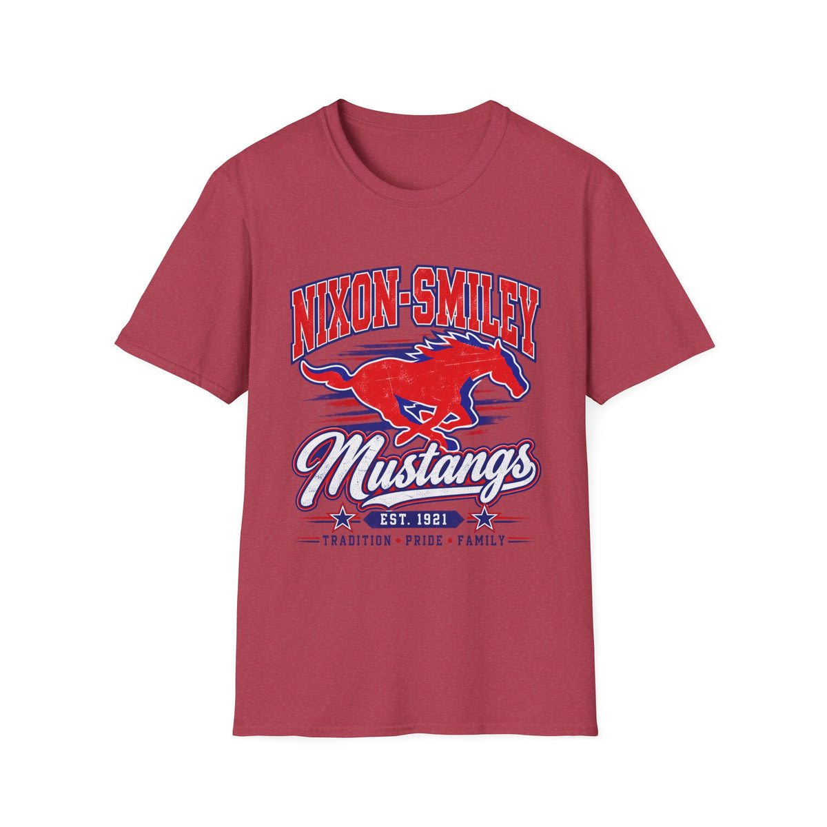 Nixon-Smiley Mustangs Tee — Retro School Mascot T-Shirt