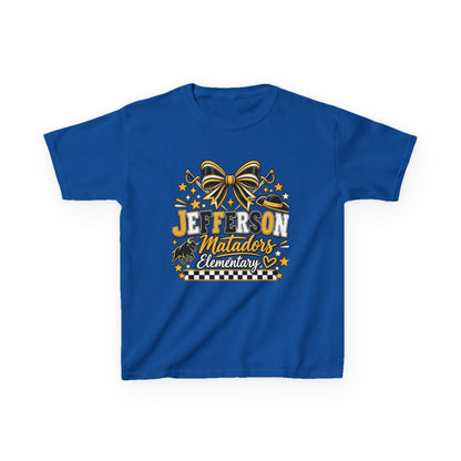 Jefferson Matadors Elementary Kids T-Shirt — School Spirit Bow & Mascot Tee