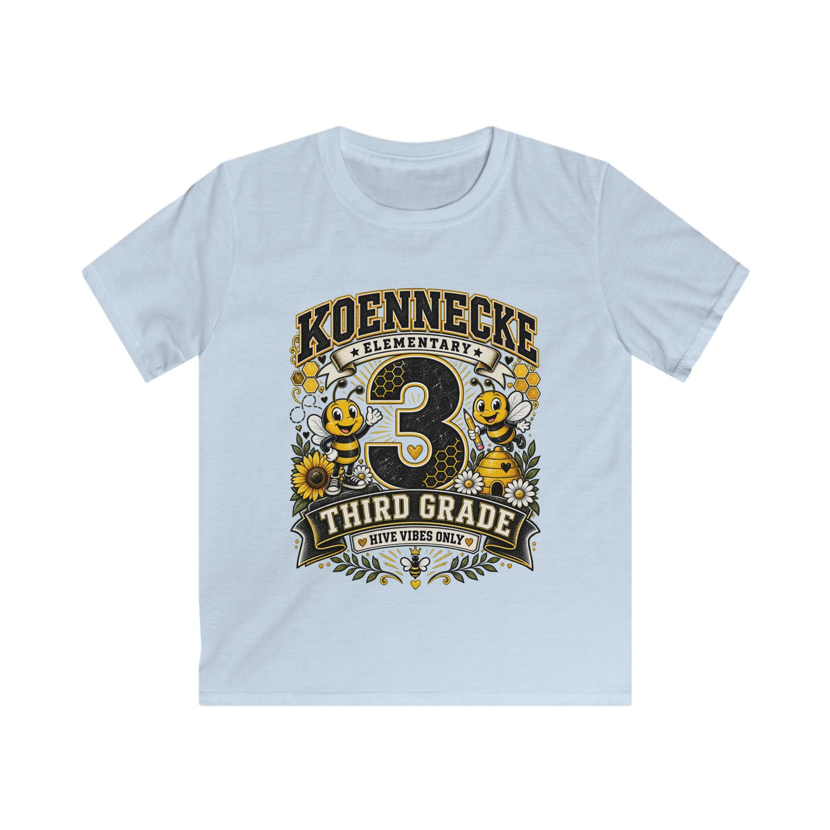 Third Grade Kids Tee - Koennecke Elementary 3rd Grade Sunflower Bee School Shirt
