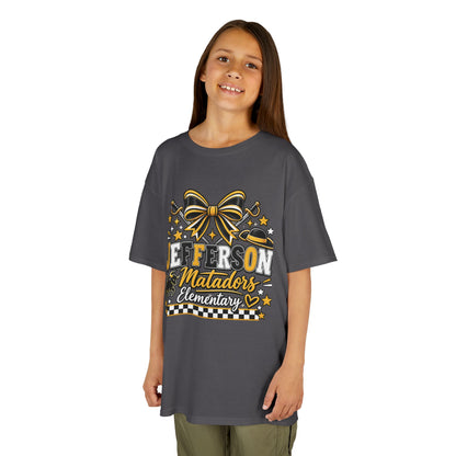 Jefferson Matadors Elementary Kids T-Shirt — School Spirit Bow & Mascot Tee