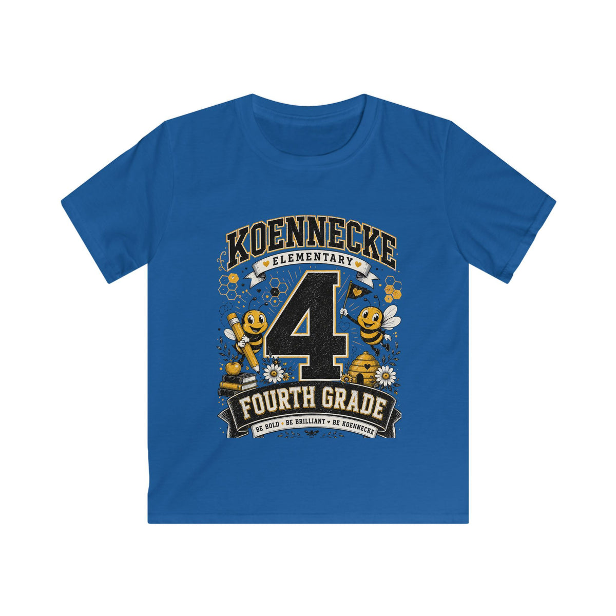 Koennecke Elementary Fourth Grade Kids T‑Shirt — '4 Fourth Grade' Bee School Tee