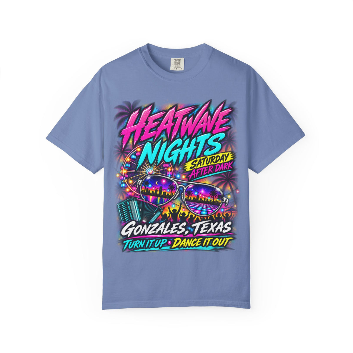 Heatwave Nights T-Shirt — Gonzales, Texas Retro Neon Party Tee