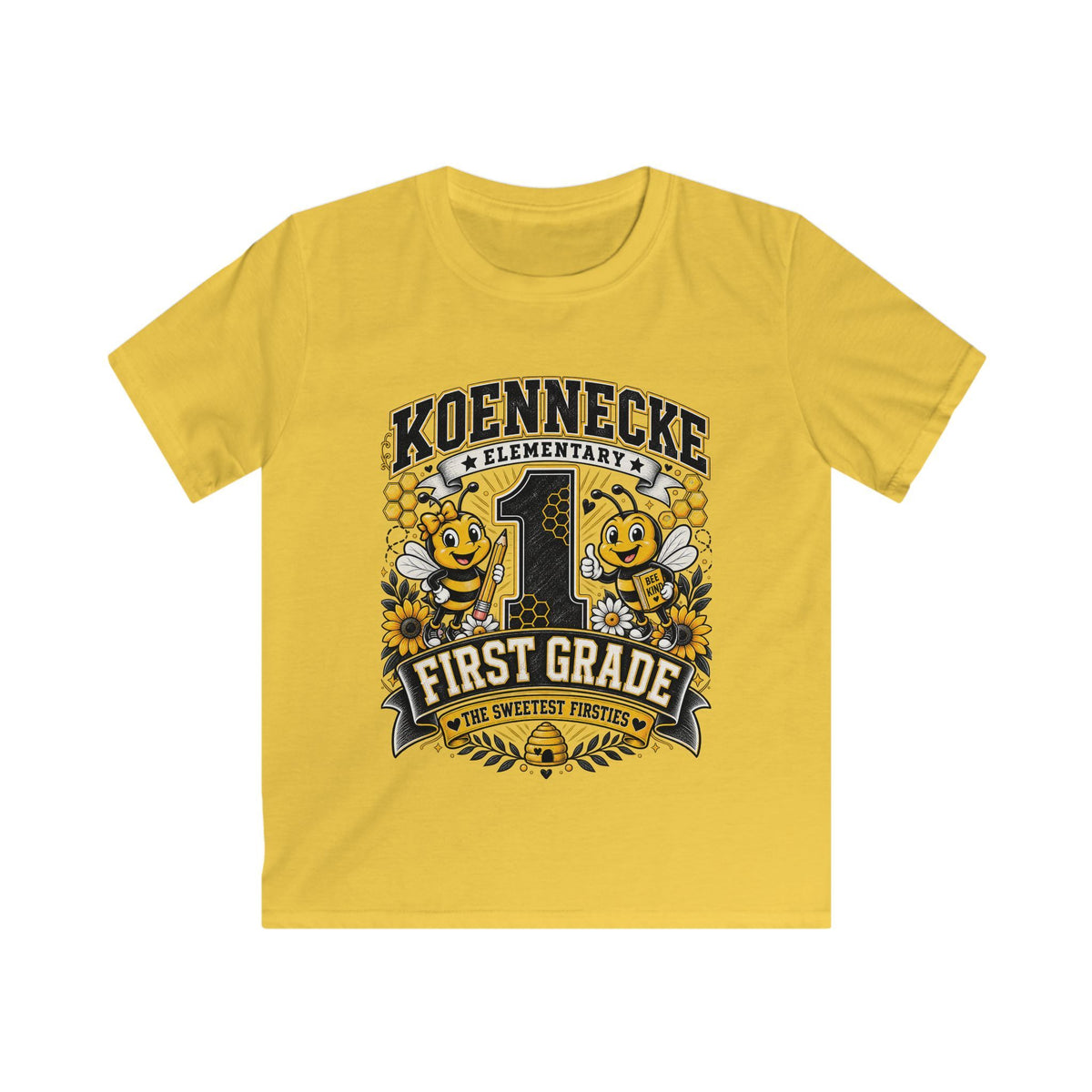 First Grade Kids Tee — 'Koennecke Elementary' Back-to-School Bee Design