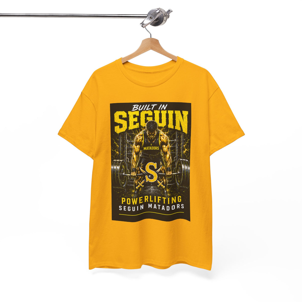 Seguin Powerlifting T-Shirt — "Built in Seguin" Matadors Gym Tee
