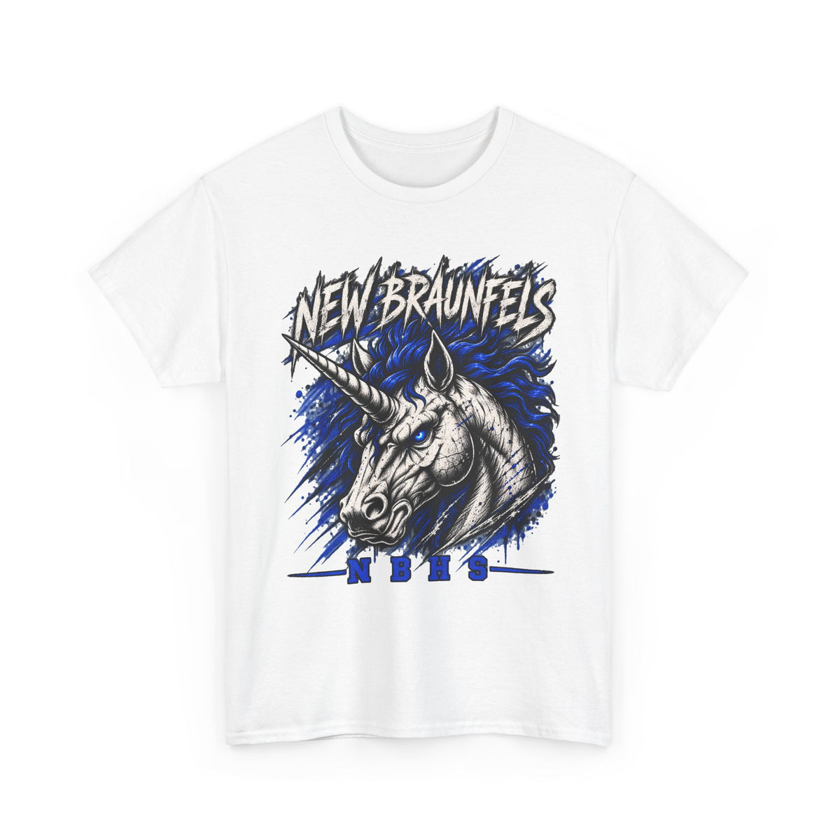 New Braunfels Unicorn Graphic Tee — Bold Blue Mythical Horse Shirt