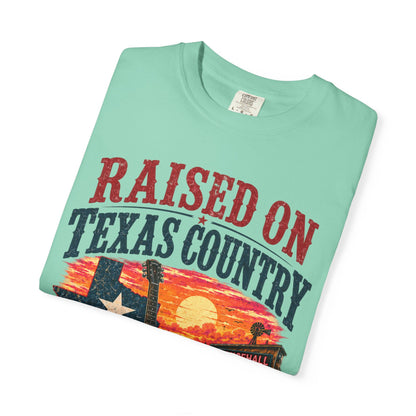 Raised on Texas Country T-Shirt — Gonzales TX Vintage Guitar Sunset Tee