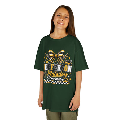 Jefferson Matadors Elementary Kids T-Shirt — School Spirit Bow & Mascot Tee