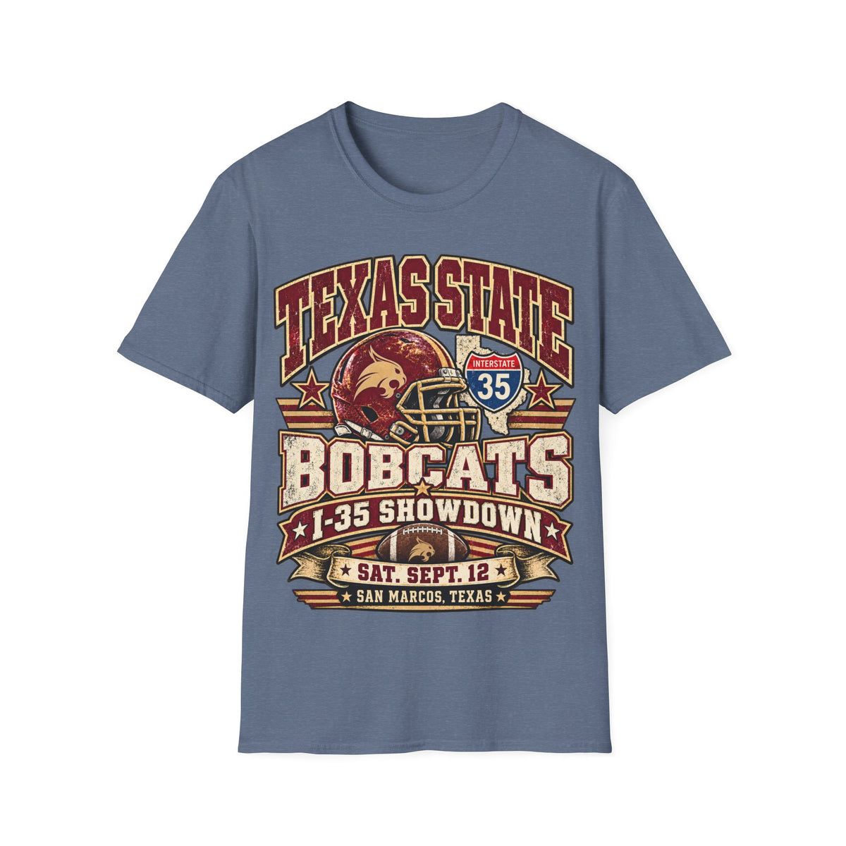Texas State Bobcats Football T‑Shirt – I‑35 Showdown Game Day Tee