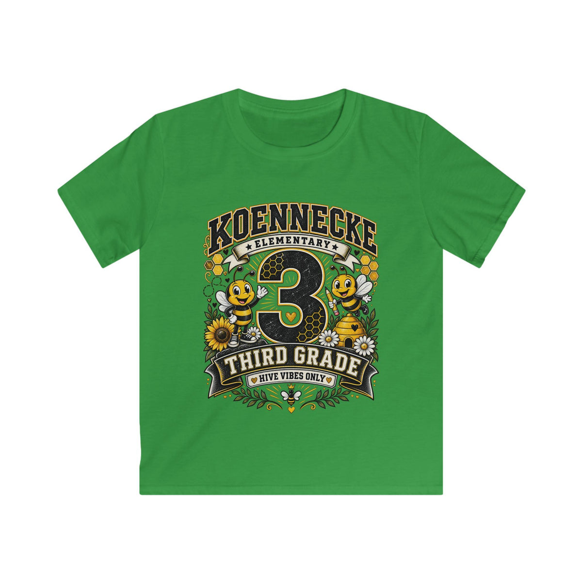Third Grade Kids Tee - Koennecke Elementary 3rd Grade Sunflower Bee School Shirt