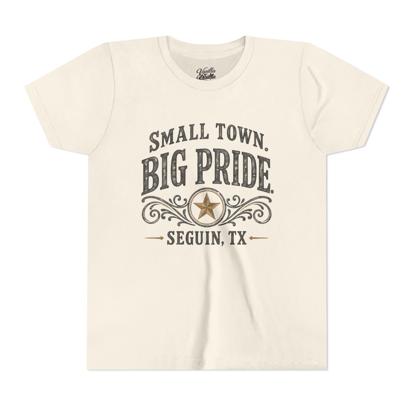 Youth Tee — "Small Town. Big Pride. Seguin, TX" Vintage Star