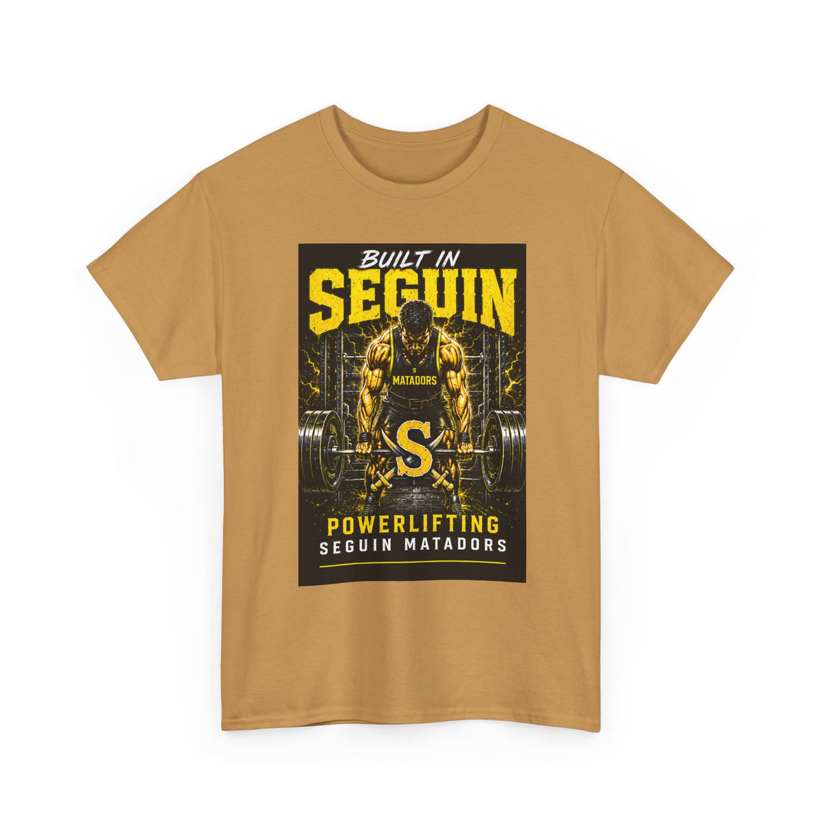 Seguin Powerlifting T-Shirt — "Built in Seguin" Matadors Gym Tee
