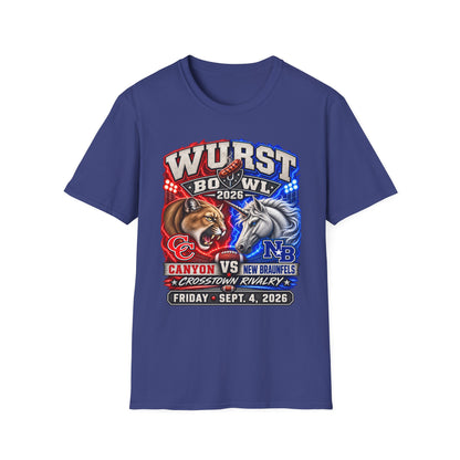 Wurst Bowl 2026 T‑Shirt — Rivalry Game Day Tee (Sausage vs. Unicorn)
