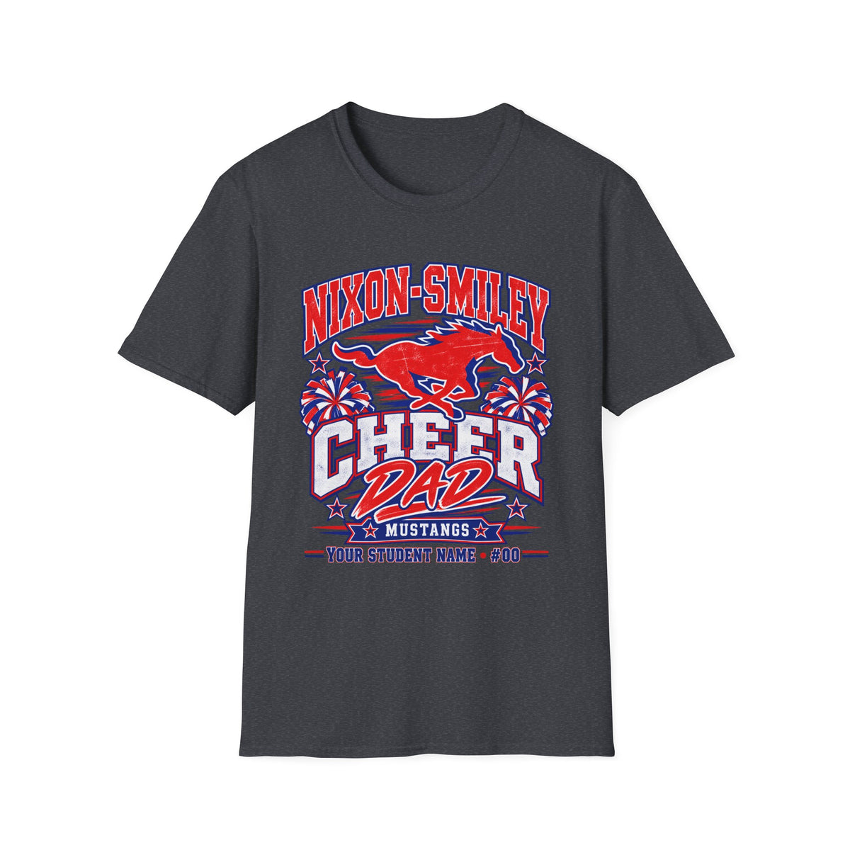 Nixon-Smiley Mustangs Cheer Dad T-Shirt — School Spirit Fan Tee