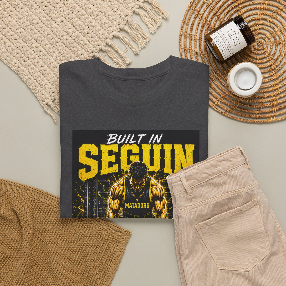 Seguin Powerlifting T-Shirt — "Built in Seguin" Matadors Gym Tee