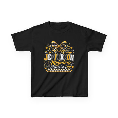 Jefferson Matadors Elementary Kids T-Shirt — School Spirit Bow & Mascot Tee