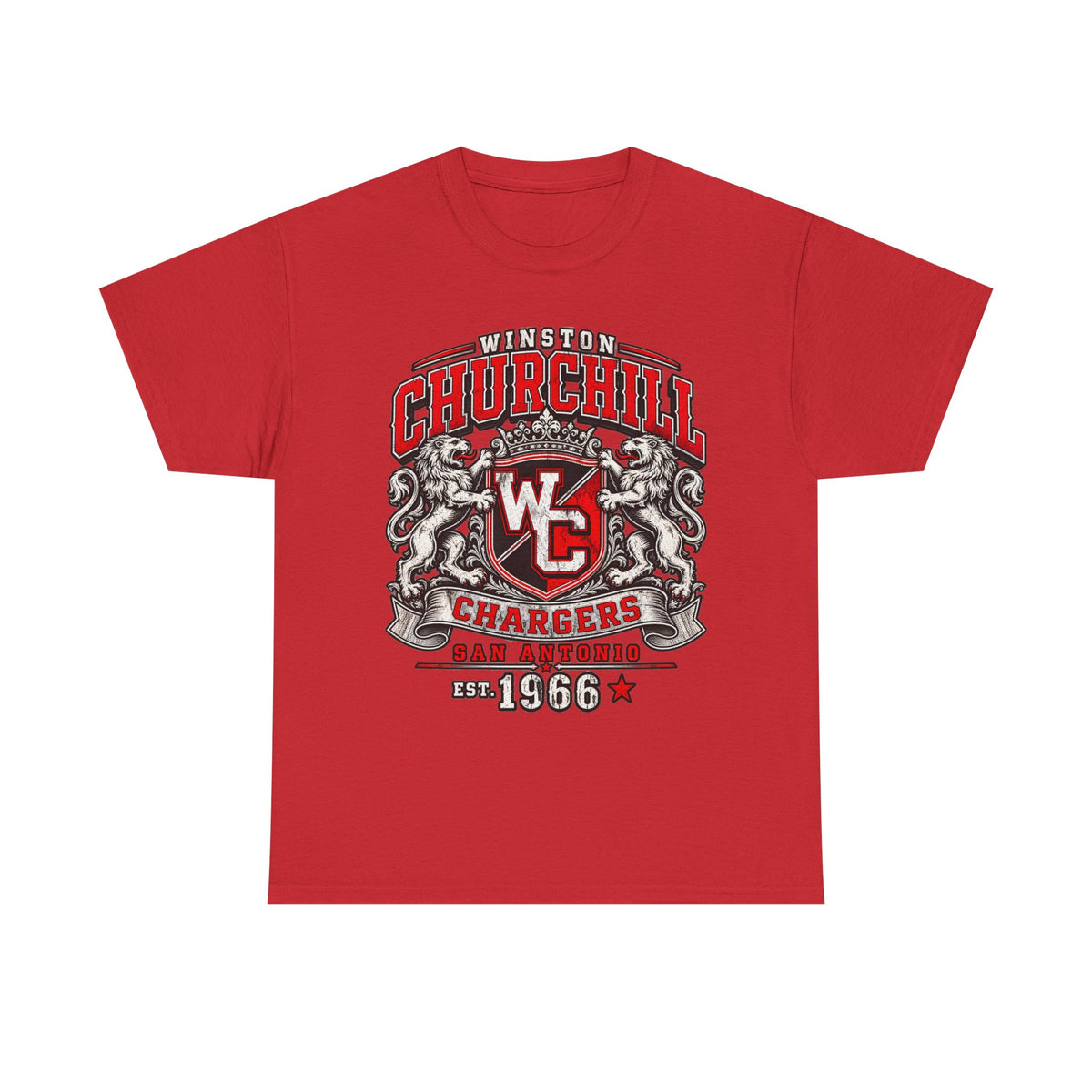 Churchill Chargers Vintage Crest T-Shirt — Winston Churchill 1966 School Spirit Tee