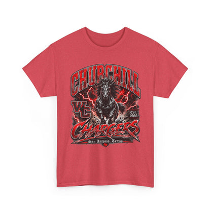 Churchill Chargers Mascot T‑Shirt — Vintage Black Stallion School Team Tee