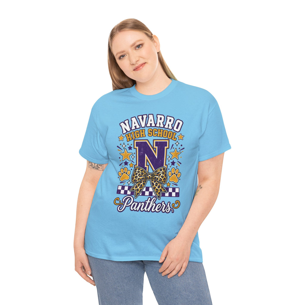 Navarro Panthers High School Tee — 'N' Leopard Ribbon Paw Print Design