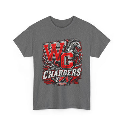 Chargers WC Mascot T-Shirt — Bold Red & Black School Spirit Tee