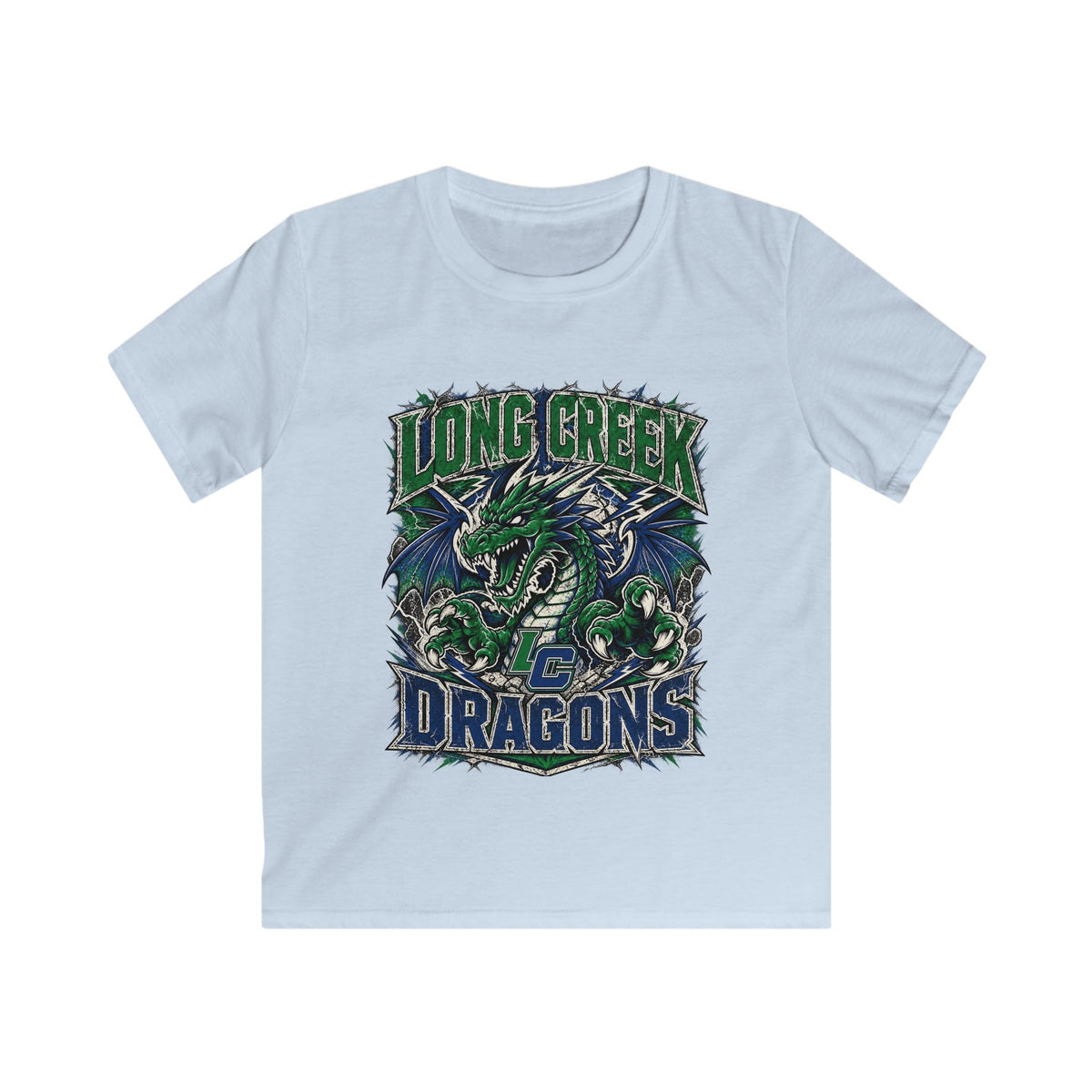 Long Creek Dragons Kids Tee — Green Fierce Dragon School Spirit Shirt
