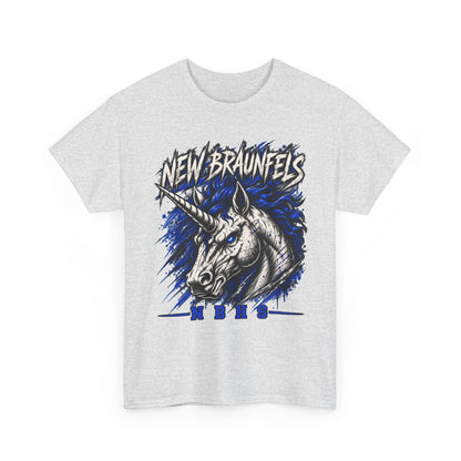 New Braunfels Unicorn Graphic Tee — Bold Blue Mythical Horse Shirt