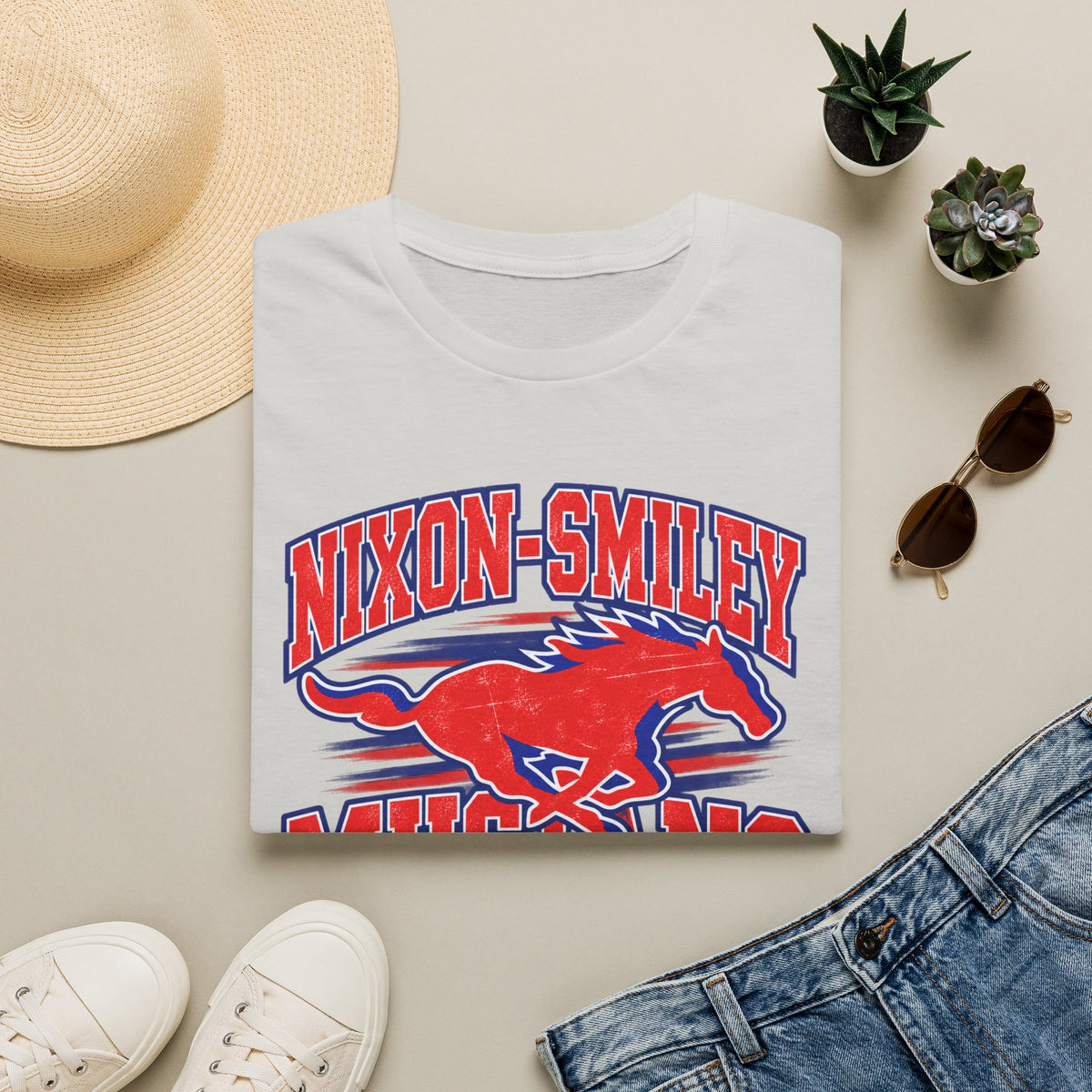 Mustang Mom T‑Shirt — Nixon‑Smiley School Spirit Tee (Customizable Student Name)