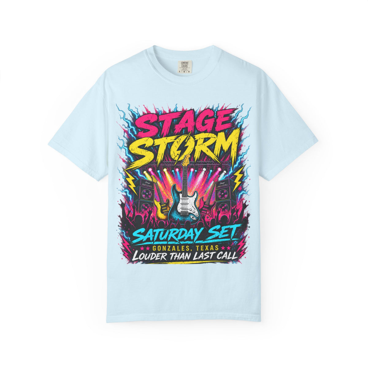 Stage Storm Rock Band T-Shirt — "Stage Storm" Guitar Concert Graphic Tee