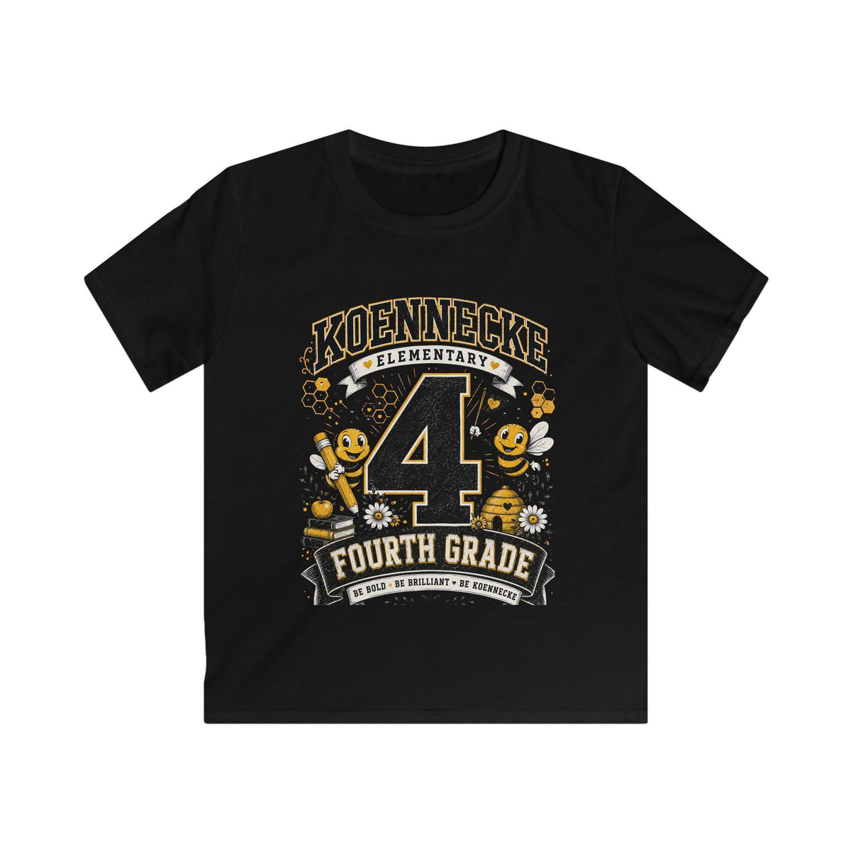 Koennecke Elementary Fourth Grade Kids T‑Shirt — '4 Fourth Grade' Bee School Tee