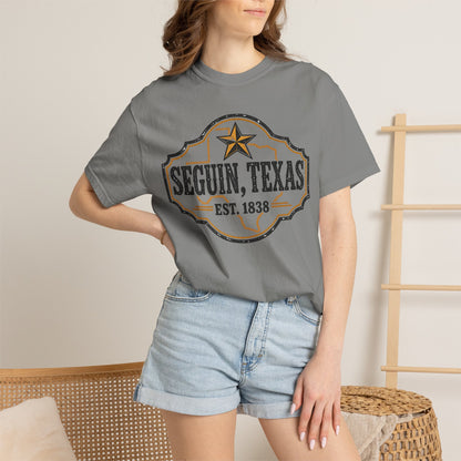 Seguin, Texas Vintage Badge T-Shirt — Est. 1838 Cotton Tee