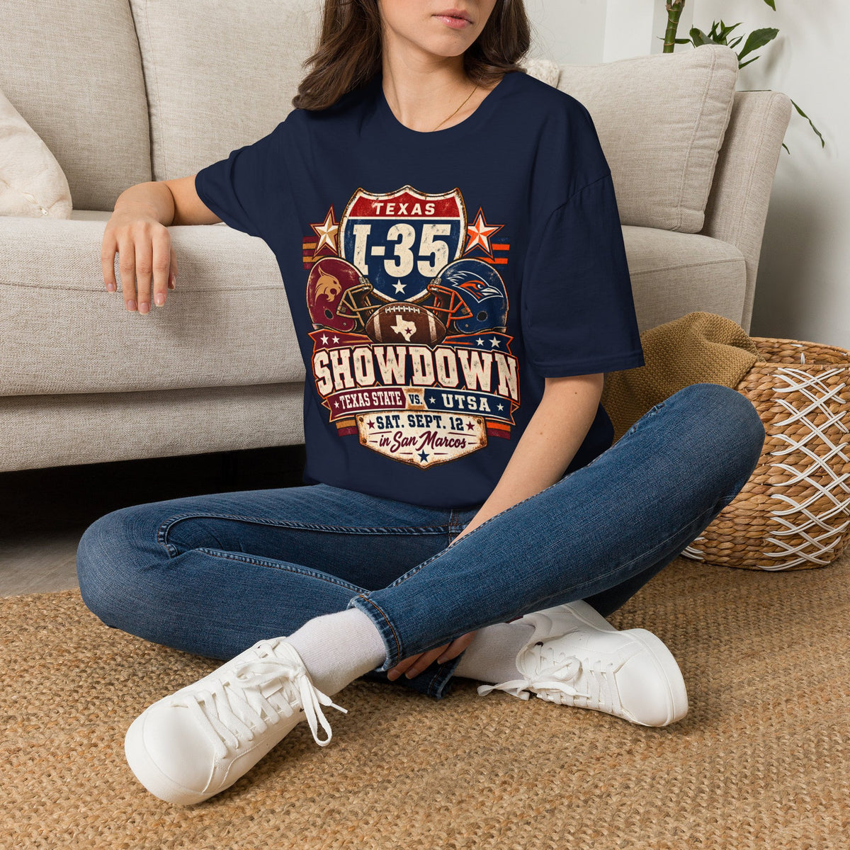 I-35 Texas Showdown Football T-Shirt – Texas State vs UTSA Game Day Tee