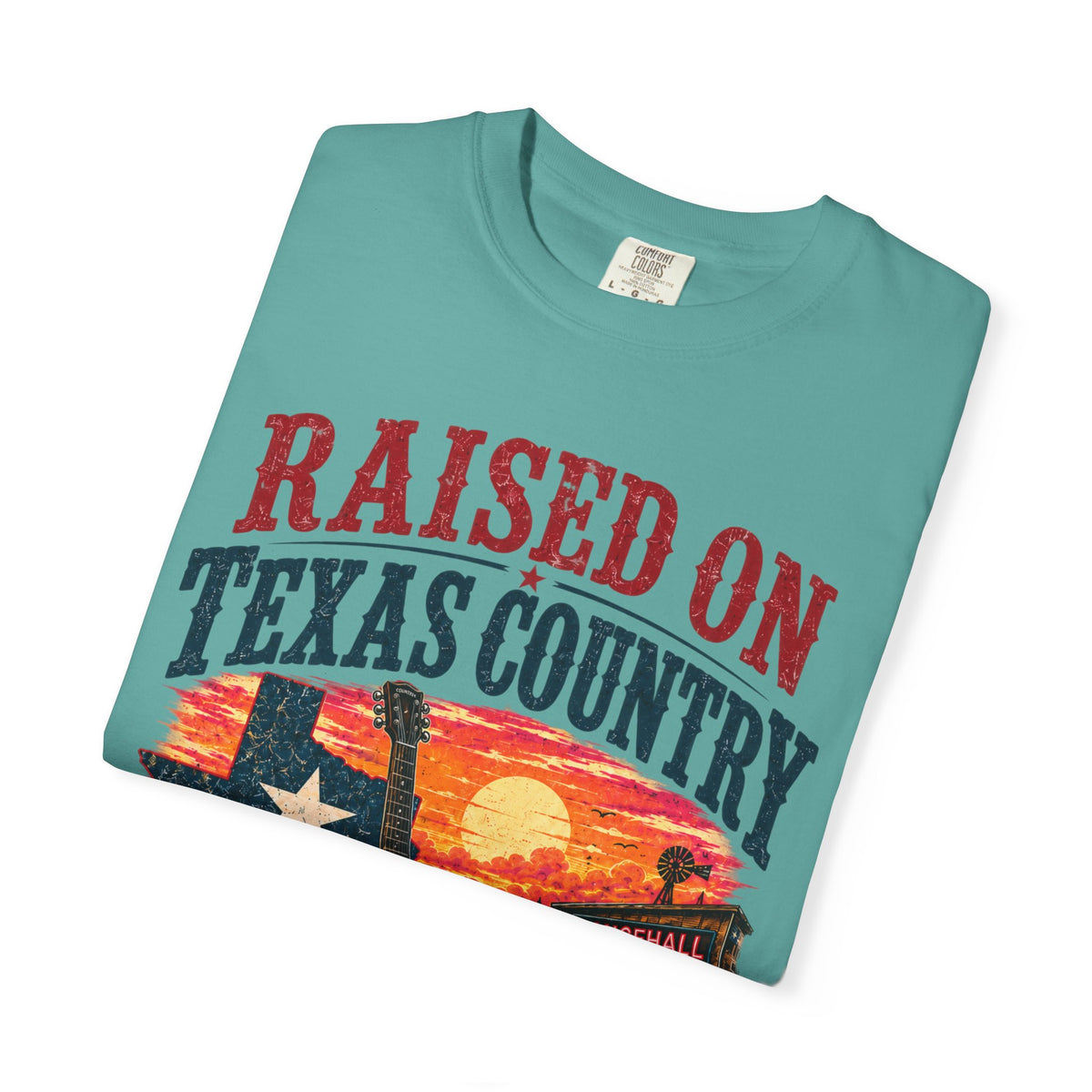 Raised on Texas Country T-Shirt — Gonzales TX Vintage Guitar Sunset Tee