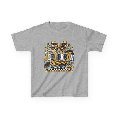 Jefferson Matadors Elementary Kids T-Shirt — School Spirit Bow & Mascot Tee
