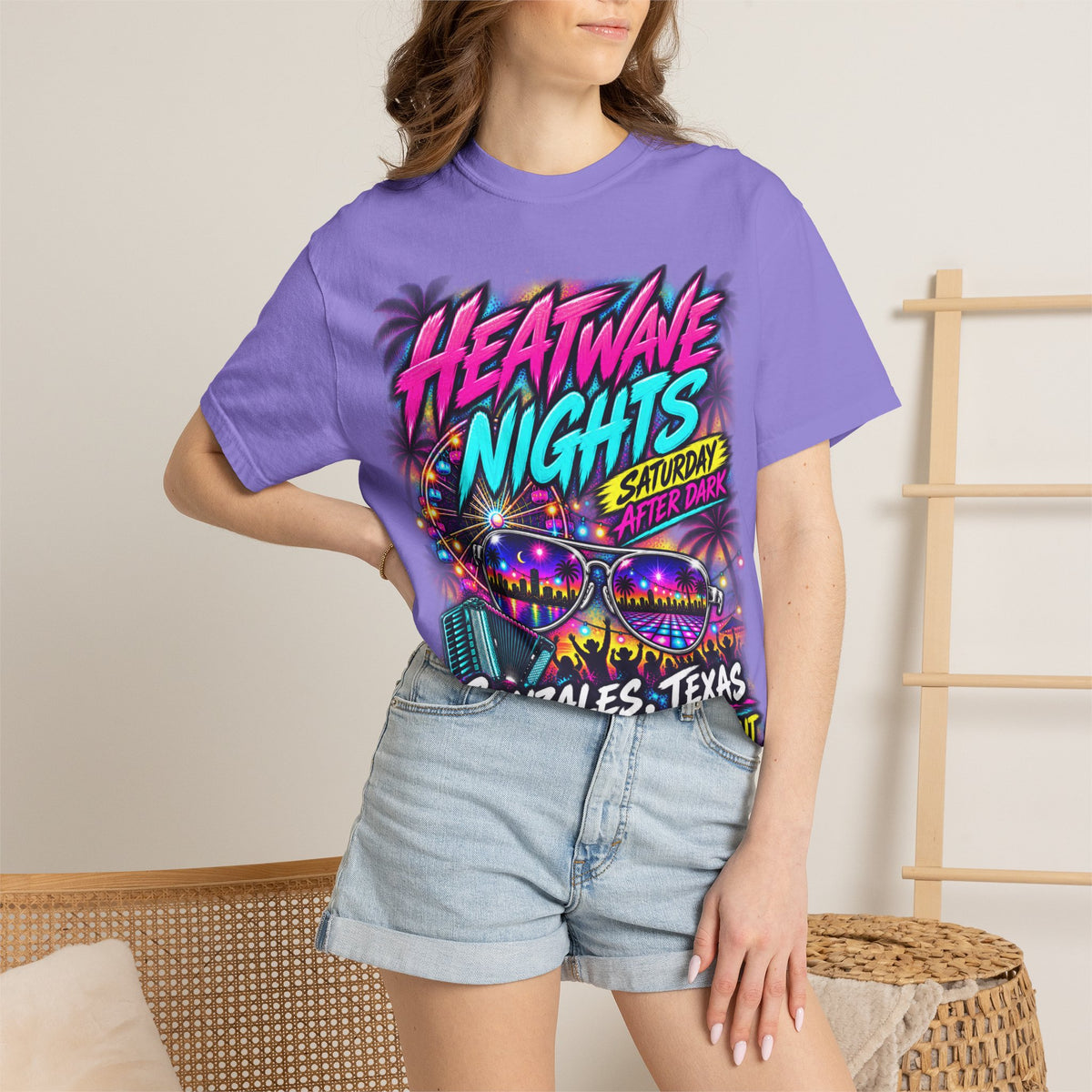 Heatwave Nights T-Shirt — Gonzales, Texas Retro Neon Party Tee