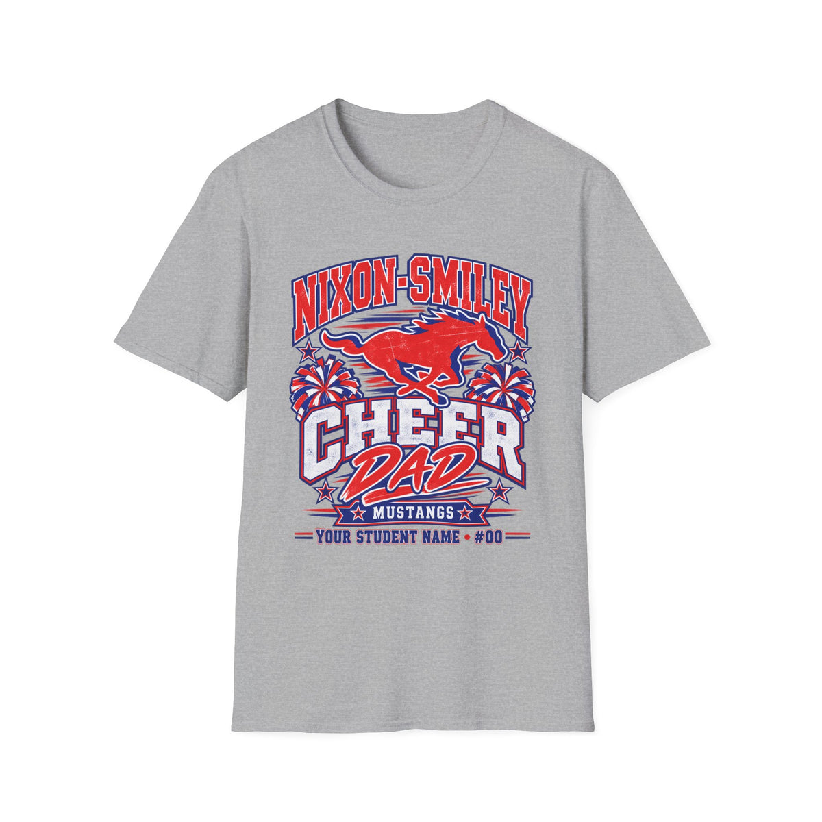 Nixon-Smiley Mustangs Cheer Dad T-Shirt — School Spirit Fan Tee