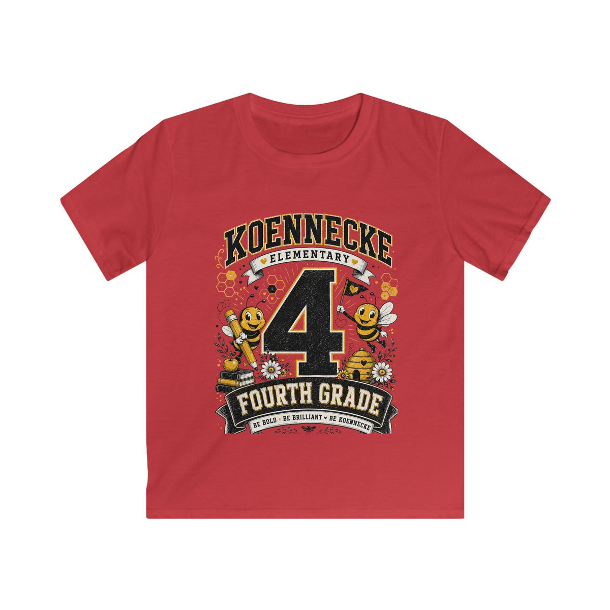 Koennecke Elementary Fourth Grade Kids T‑Shirt — '4 Fourth Grade' Bee School Tee