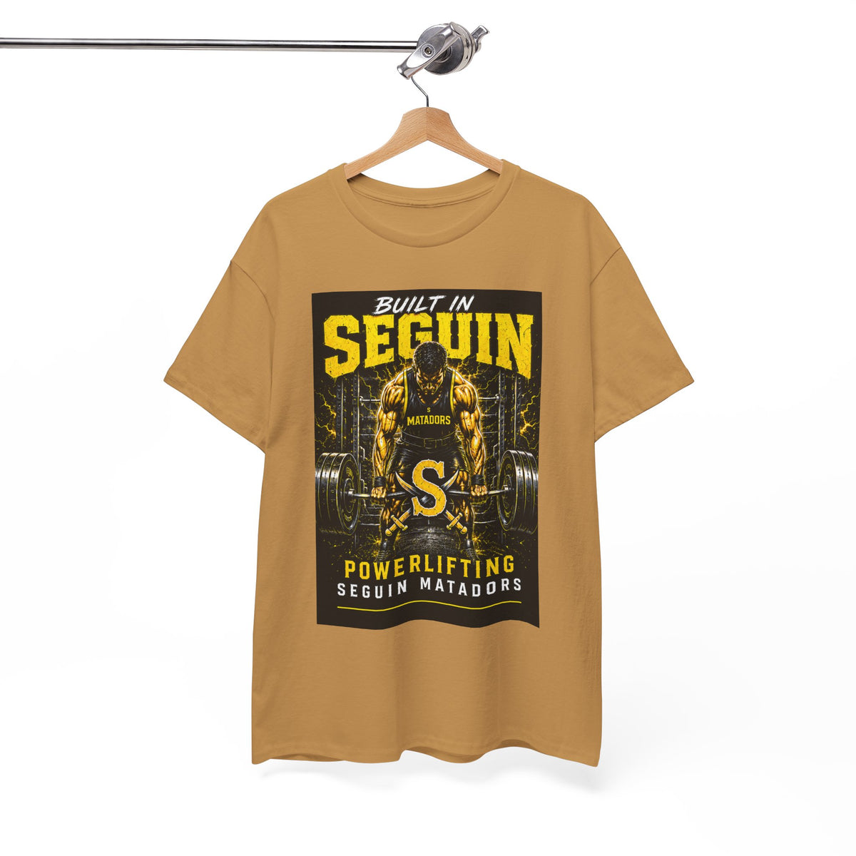 Seguin Powerlifting T-Shirt — "Built in Seguin" Matadors Gym Tee