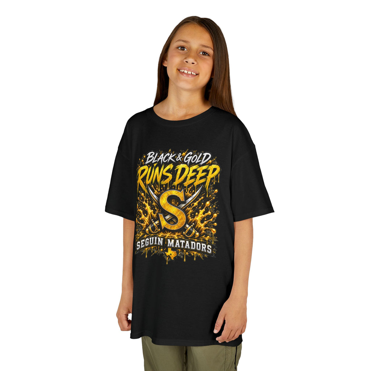 Kids T-Shirt — "Black & Gold Runs Deep" Seguin Matadors Tee
