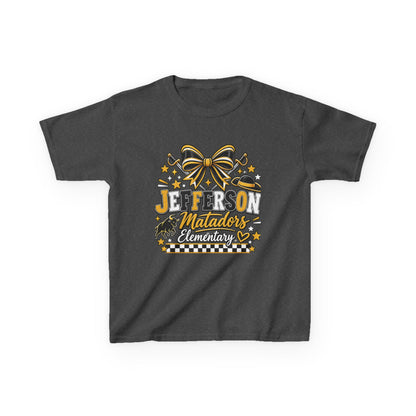 Jefferson Matadors Elementary Kids T-Shirt — School Spirit Bow & Mascot Tee