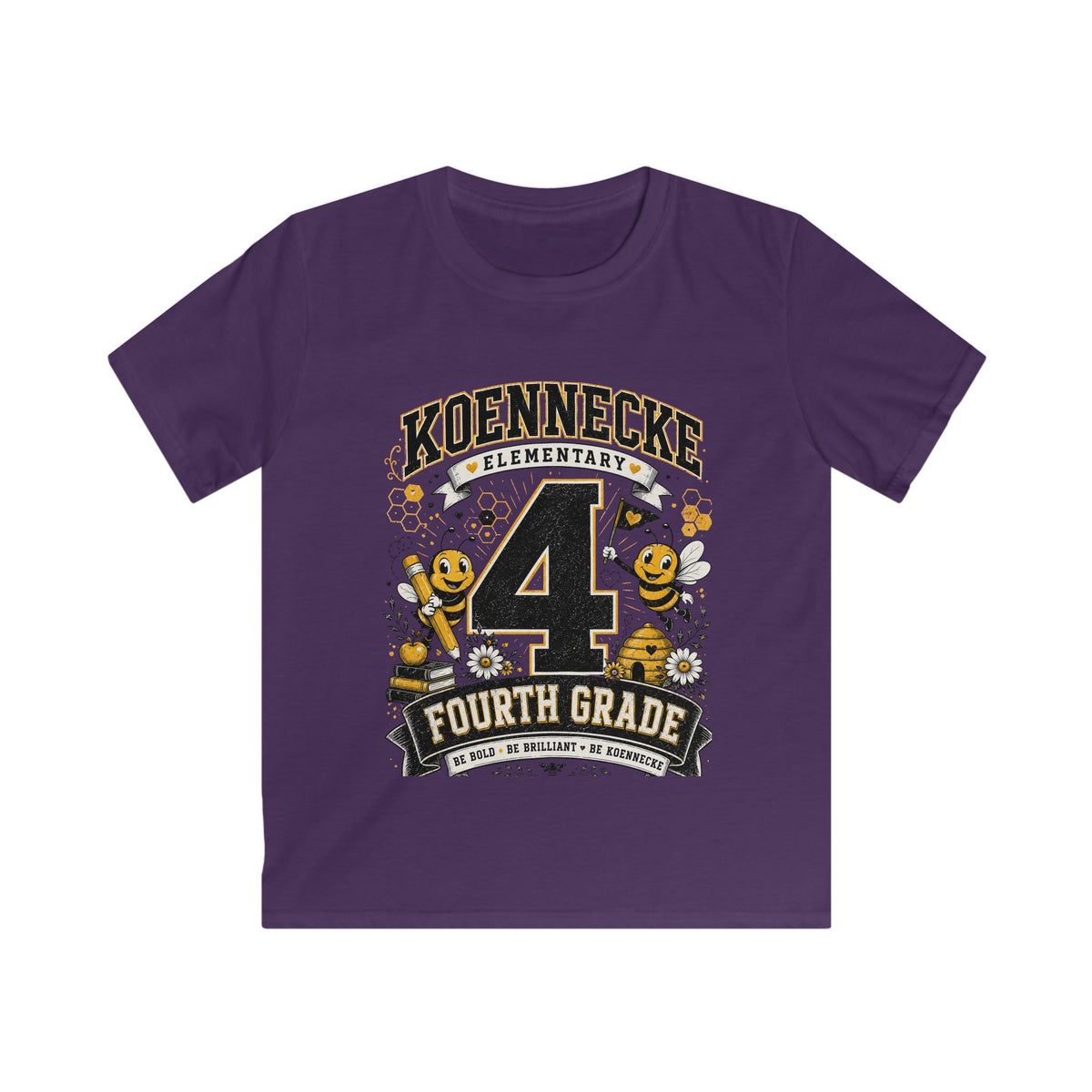 Koennecke Elementary Fourth Grade Kids T‑Shirt — '4 Fourth Grade' Bee School Tee