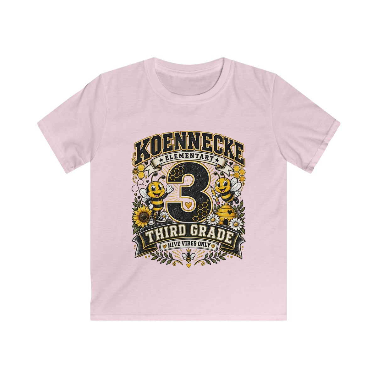 Third Grade Kids Tee - Koennecke Elementary 3rd Grade Sunflower Bee School Shirt