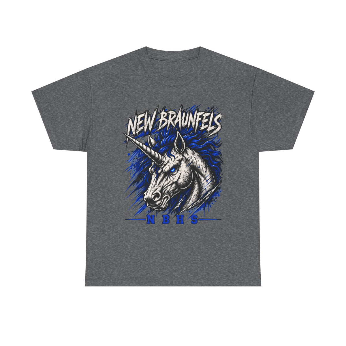 New Braunfels Unicorn Graphic Tee — Bold Blue Mythical Horse Shirt