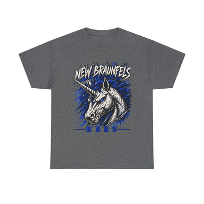 New Braunfels Unicorn Graphic Tee — Bold Blue Mythical Horse Shirt
